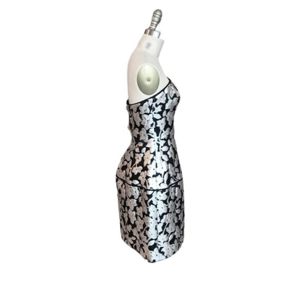 Oscar De La Renta Metallic Floral Sleveless Cocktail Mini Dress - Picture 2 of 10